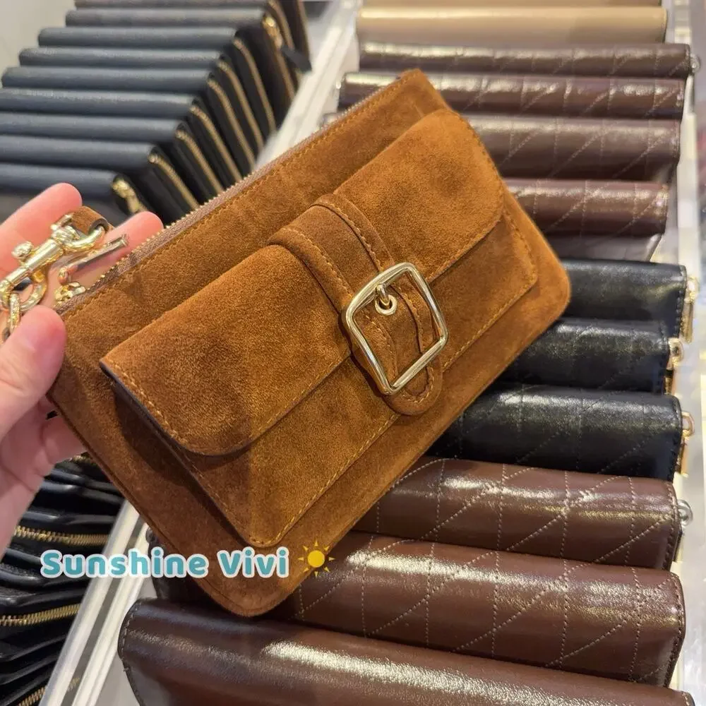 NWT Coach Ashton Wristlet Gold/Warm Brown Suede and smooth leather cen15